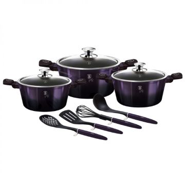 Berlinger Haus Σετ μαγειρικά σκεύη και εργαλεία κουζίνας 10 τμχ με τριπλή επίστρωση titan, Purple Eclipse Collection BH-7141