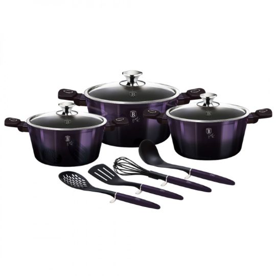 Berlinger Haus Σετ μαγειρικά σκεύη και εργαλεία κουζίνας 10 τμχ με τριπλή επίστρωση titan, Purple Eclipse Collection BH-7141