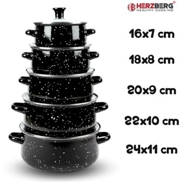 Σετ Αντικολλητικά Μαγειρικά Σκεύη 10τμχ από Ανοξείδωτο Ατσάλι με Εμαγιέ Επίστρωση Herzberg HG-04128 - 