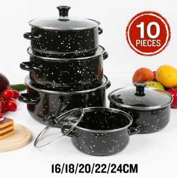 Σετ Αντικολλητικά Μαγειρικά Σκεύη 10τμχ από Ανοξείδωτο Ατσάλι με Εμαγιέ Επίστρωση Herzberg HG-04128 - 