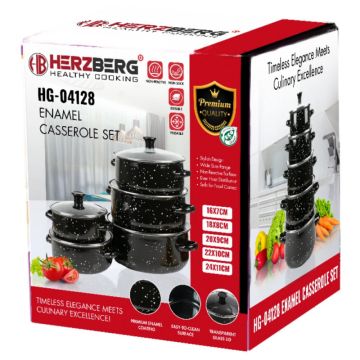 Σετ Αντικολλητικά Μαγειρικά Σκεύη 10τμχ από Ανοξείδωτο Ατσάλι με Εμαγιέ Επίστρωση Herzberg HG-04128 - 