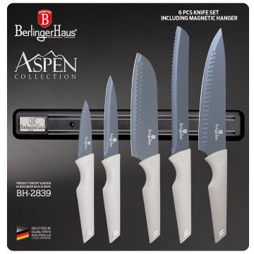 Berlinger Haus  Σετ μαχαίρια από ανοξείδωτο ατσάλι 6τμχ με επιτοίχια μαγνητική βάση Aspen Cpllection BH-2839 - 