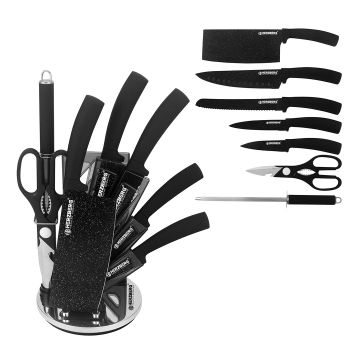 Herzberg Σετ μαχαίρια 8 τμχ από Ανοξείδωτο Ατσάλι με Περιστρεφόμενη Βάση Στήριξης 360°, HG-MSN8BLM - 