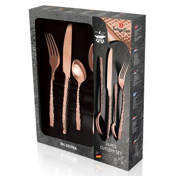 Σετ Μαχαιροπίρουνα 24 τμχ. από Ανοξείδωτο Ατσάλι με κρακελέ εφέ σε Rose Gold Berlinger Haus BH-2617NA - 