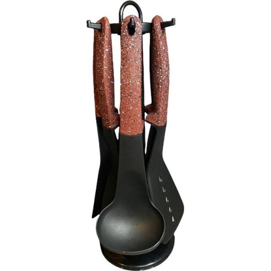 Royalty Line Σετ Εργαλεία Κουζίνας με βάση στήριξης 7τμχ σε καφέ χρώμα, RL-U06