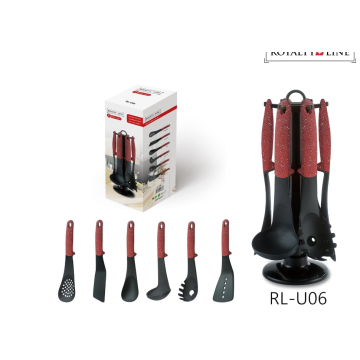 Royalty Line Σετ Εργαλεία Κουζίνας με βάση στήριξης 7τμχ σε καφέ χρώμα, RL-U06 - 