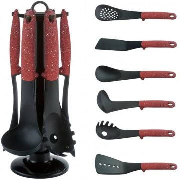 Royalty Line Σετ Εργαλεία Κουζίνας με βάση στήριξης 7τμχ σε καφέ χρώμα, RL-U06 - 