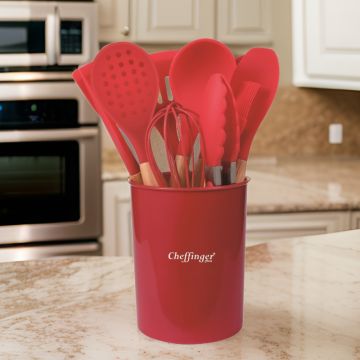 Σετ Εργαλεία Κουζίνας 12τμχ με Βάση Αποθήκευσης Κόκκινα Cheffinger UT12 - 