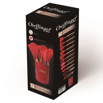 Σετ Εργαλεία Κουζίνας 12τμχ με Βάση Αποθήκευσης Κόκκινα Cheffinger UT12 - 