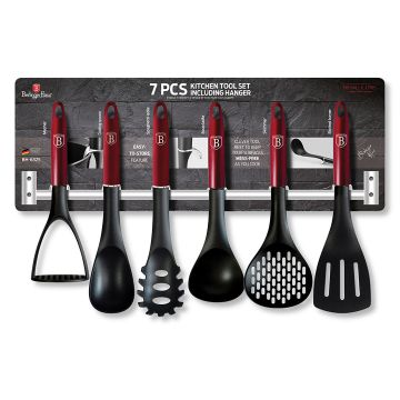 Berlinger Haus Σετ εργαλεία κουζίνας 7τμχ με επιτοίχια βάση, Metallic Line Burgundy Edition BH-6325 - 