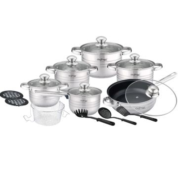 Σετ Μαγειρικά Σκεύη 10τμχ από Ανοξείδωτο Ατσάλι με Αντικολλητική Επίστρωση Μαρμάρου Cheffinger CF1830M