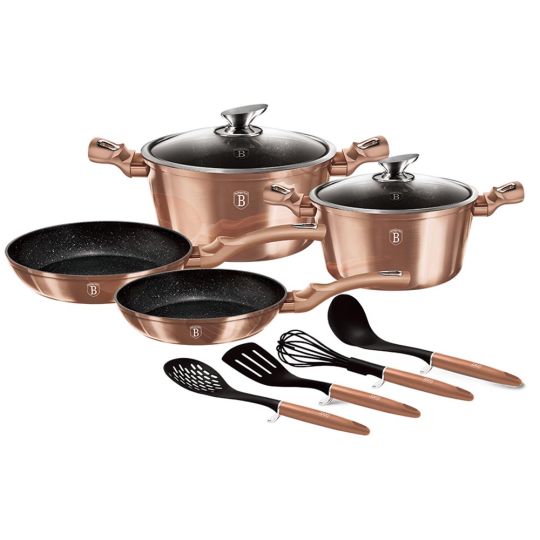 Berlinger Haus Σετ μαγειρικά σκεύη 10 τεμαχίων από σφυρήλατο αλουμίνιο με τριπλή μαρμάρινη επίστρωση  Metallic Rose Gold, BH-6142