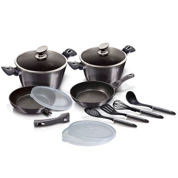 Berlinger Haus Σετ μαγειρικά σκεύη 13 τεμαχίων από σφυρήλατο αλουμίνιο με τριπλή μαρμάρινη επίστρωση Metallic Dark Grey BH-7059 - 