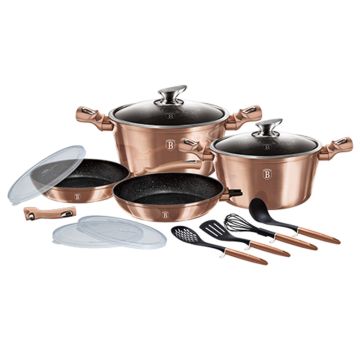 Berlinger Haus Σετ αντικολλητικά μαγειρικά σκεύη 13 τεμαχίων με τριπλή μαρμάρινη επίστρωση Dark Grey Metallic Line BH-7058