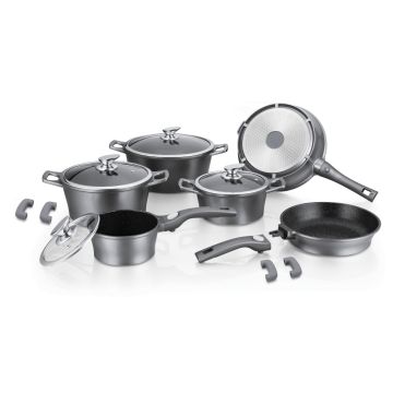 Royalty Line Σετ Μαγειρικά Σκεύη 14τμχ. Αντικολλητική Επίστρωση Μαρμάρου, Ασημί, RL-ES2014M-SLV