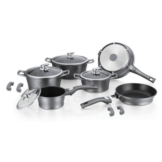 Royalty Line Σετ Μαγειρικά Σκεύη 14τμχ. Αντικολλητική Επίστρωση Μαρμάρου, Ασημί, RL-ES2014M-SLV