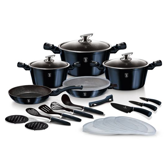 Berlinger Haus Σετ αντικολλητικά μαγειρικά σκεύη και εργαλεία κουζίνας 22 τεμαχίων με τριπλή μαρμάρινη επίστρωση Metallic Line, Aquamarine Edition BH-7183