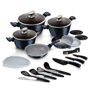 Berlinger Haus Σετ αντικολλητικά μαγειρικά σκεύη και εργαλεία κουζίνας 22 τεμαχίων με τριπλή μαρμάρινη επίστρωση Metallic Line, Aquamarine Edition BH-7183 - 