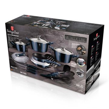 Berlinger Haus Σετ αντικολλητικά μαγειρικά σκεύη και εργαλεία κουζίνας 22 τεμαχίων με τριπλή μαρμάρινη επίστρωση Metallic Line, Aquamarine Edition BH-7183 - 