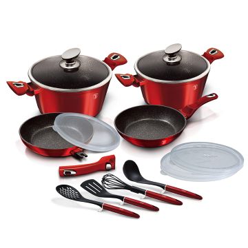 Berlinger Haus Σετ αντικολλητικά μαγειρικά σκεύη 13 τεμαχίων με αντικολλητική επίστρωση Metallic Line Burgundy Edition BH-7057