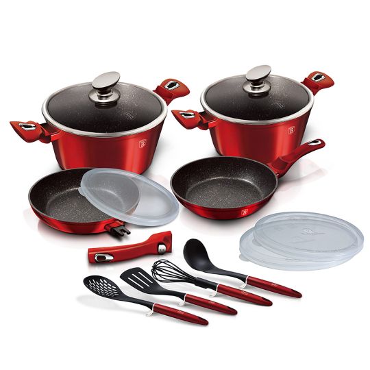 Berlinger Haus Σετ αντικολλητικά μαγειρικά σκεύη 13 τεμαχίων με αντικολλητική επίστρωση Metallic Line Burgundy Edition BH-7057