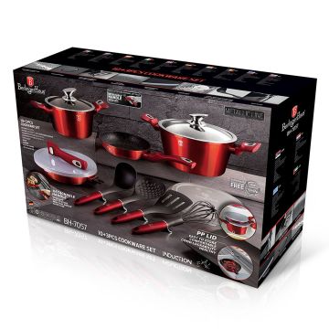 Berlinger Haus Σετ αντικολλητικά μαγειρικά σκεύη 13 τεμαχίων με αντικολλητική επίστρωση Metallic Line Burgundy Edition BH-7057 - 