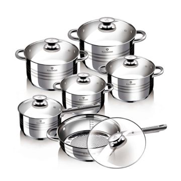 Blaumann Σετ Μαγειρικά Σκεύη 12τμχ. Inox με Γυάλινα Καπάκια BL-1031
