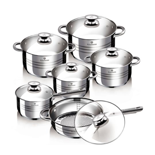 Blaumann Σετ Μαγειρικά Σκεύη 12τμχ. Inox με Γυάλινα Καπάκια BL-1031