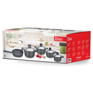 Zilan Σετ αντικολλητικά μαγειρικά σκεύη 9 τμχ με επίστρωση μαρμάρου ZLN0942 - 