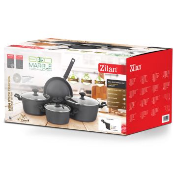 Zilan Σετ αντικολλητικά μαγειρικά σκεύη 7 τμχ με επίστρωση μαρμάρου ZLN3277 - 