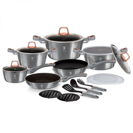 Berlinger Haus Σετ μαγειρικά σκεύη και εργαλεία κουζίνας 18 τμχ με τριπλή επίστρωση titan, Moonlight Collection BH-7037