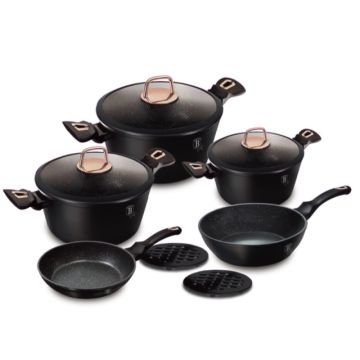 Berlinger Haus Σετ μαγειρικά σκεύη και εργαλεία κουζίνας 10 τμχ με τριπλή επίστρωση μαρμάρου, Black Rose Collection BH-8168