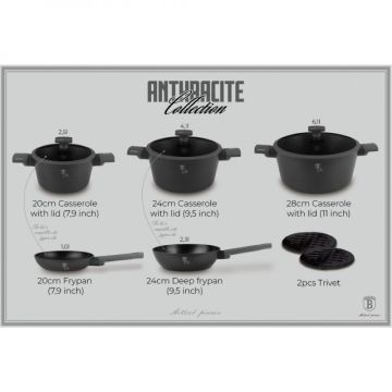 Berlinger Haus Σετ μαγειρικά σκεύη και εργαλεία κουζίνας 10 τμχ με τριπλή επίστρωση titan, Anthracite Collection BH-8140 - 