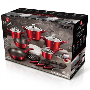 Berlinger Haus Σετ μαγειρικά σκεύη και εργαλεία κουζίνας 18 τμχ με τριπλή επίστρωση titan, Metallic Line Burgundy Edition BH-7035 - 