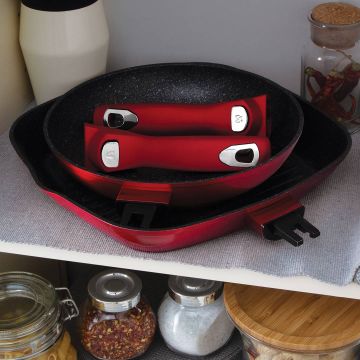 Berlinger Haus Σετ 2 τηγάνια και γκριλιέρα - σχαροτήγανο με αντικολλητική επίστρωση μαρμάρου και πλαστικά καπάκια Metallic Line Burgundy Collection BH-6796 - 