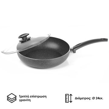 Zilan Αντικολλητικό Τηγάνι 24εκ. με επίστρωση γρανίτη και γυάλινο καπάκι ZLN2065 - 