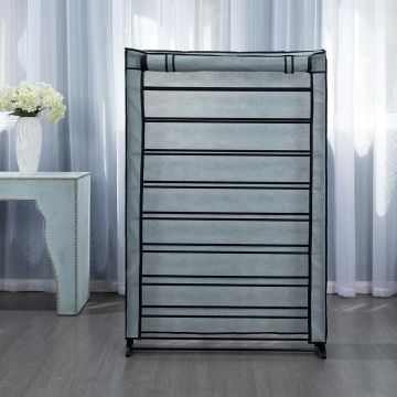 Herzberg Υφασμάτινη παπουτσοθήκη 9 ραφιών για αποθήκευση έως και 50 ζευγαριών γρι HG-8077GRY - 