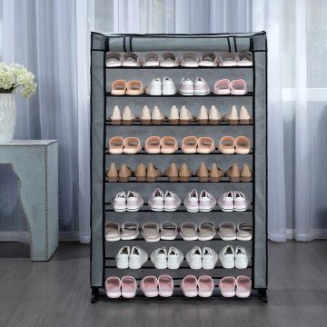 Herzberg Υφασμάτινη παπουτσοθήκη 9 ραφιών για αποθήκευση έως και 50 ζευγαριών γρι HG-8077GRY - 