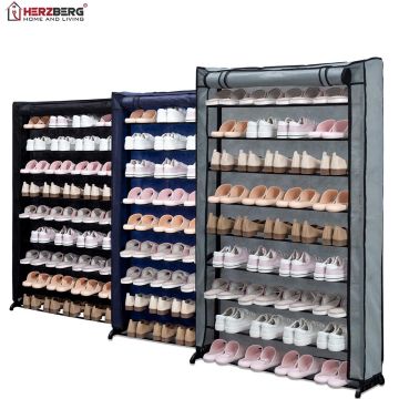 Herzberg Υφασμάτινη παπουτσοθήκη 9 ραφιών για αποθήκευση έως και 50 ζευγαριών γρι HG-8077GRY - 