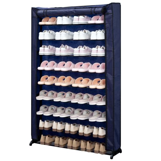 Herzberg Υφασμάτινη παπουτσοθήκη 9 ραφιών για αποθήκευση έως και 50 ζευγαριών μπλε HG-8077BLU
