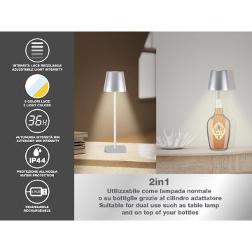 Επιτραπέζιο Επαναφορτιζόμενο Φωτιστικό LED σε ασημί χρώμα Beper P201UTP117 - 