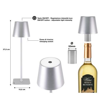 Επιτραπέζιο Επαναφορτιζόμενο Φωτιστικό LED σε ασημί χρώμα Beper P201UTP117 - 