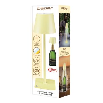 Επιτραπέζιο Επαναφορτιζόμενο Φωτιστικό LED σε κίτρινο χρώμα Beper P201UTP126 - 