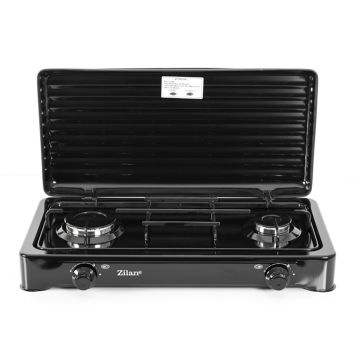 Zilan Διπλή Εστία Υγραερίου Εμαγιέ Μαύρη ZLN0025-BLK - 