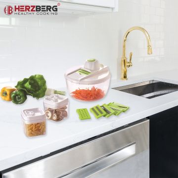 Herzberg Σετ Πολυκόφτης Χειρός τύπου μαντολίνο με μπολ και δοχεία αποθήκευσης HG-8032 - 