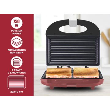 Τοστιέρα 2 θέσεων με αντικολλητικές πλάκες 750W Beper P101TOS010 - 