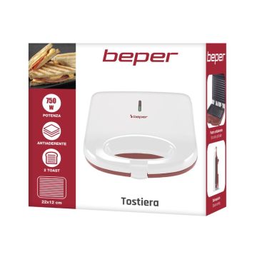 Τοστιέρα 2 θέσεων με αντικολλητικές πλάκες 750W Beper P101TOS010 - 