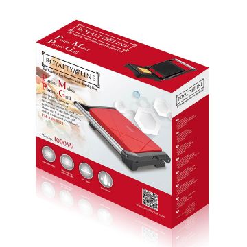 Royalty Line Grill-Τοστιέρα RL-PM1000-RED με άνοιγμα πλακών 180° - 