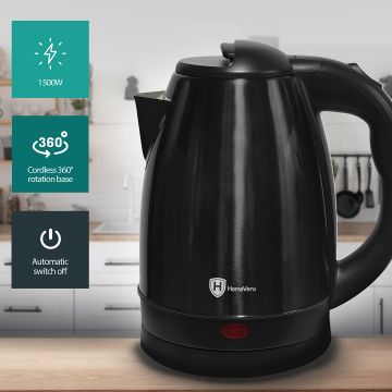 Ανοξείδωτος Βραστήρας Nερού 1.7L 1500W Μαύρο HomeVero HV-BSSK1.7 - 