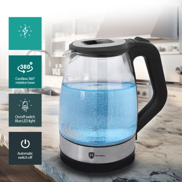 Γυάλινος βραστήρας νερού 1.7L 2200W Max HomeVero HV-GK1.7 - 
